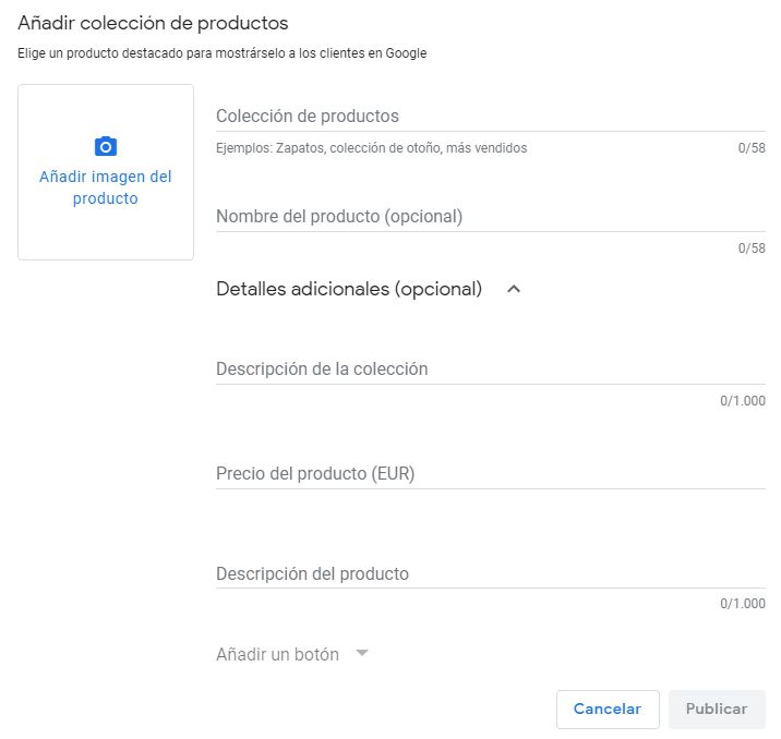 Añadir productos a Google My Business