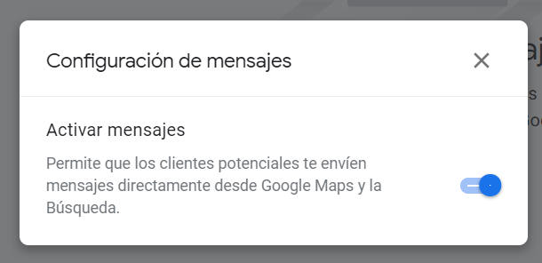 Configuración de mensajes en GMB