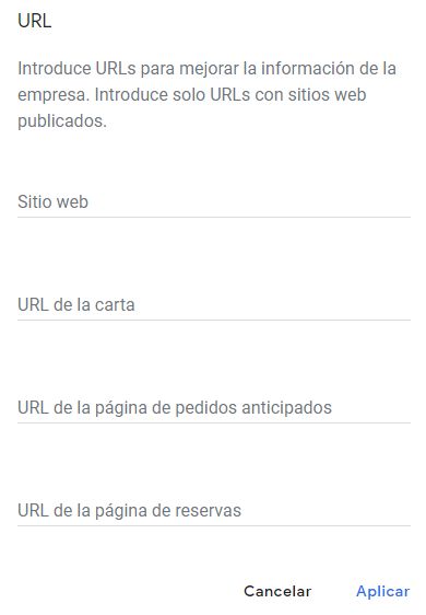 URL de menú en Google My Business