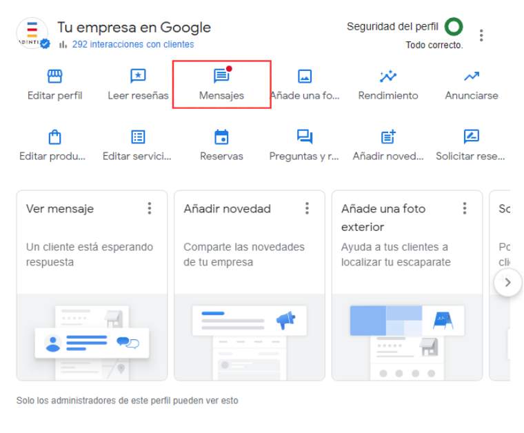 Paso 2 de la configuración los mensajes en Google My Business