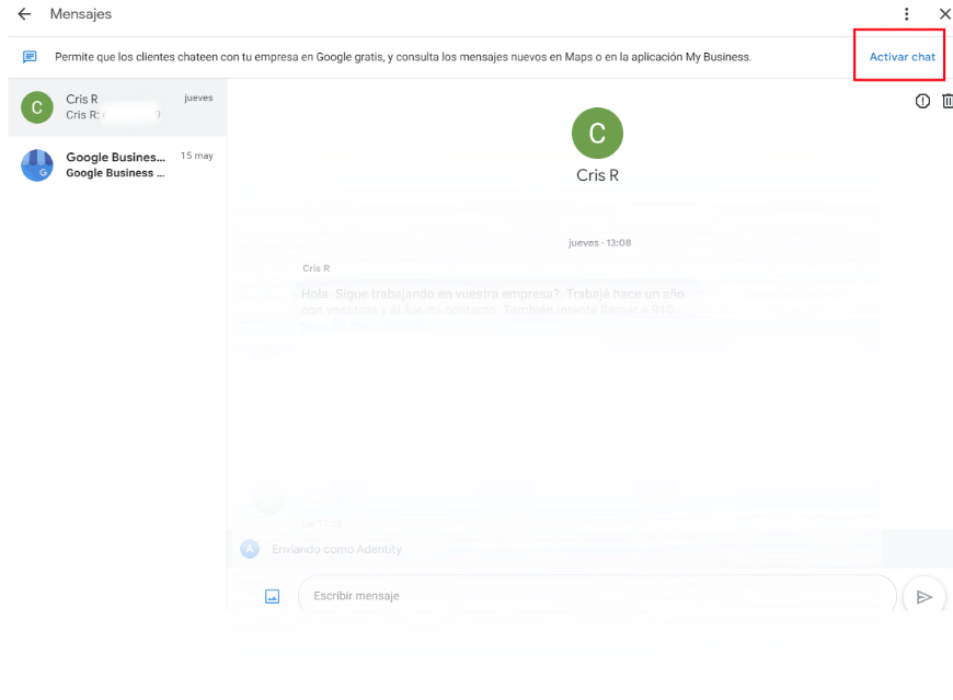 Paso 3 de la configuración los mensajes en Google My Business