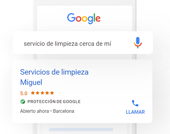 Vista previa de una nuncio de empresa de servicios locales en Google
