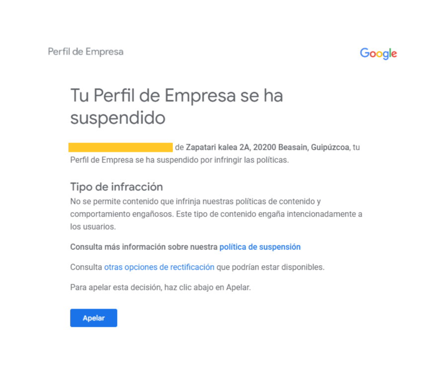 Recuperar perfil de empresa en Google