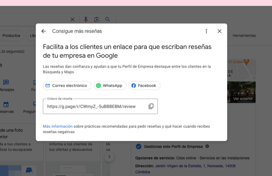 Ejemplo de cómo conseguir reseñas en Google con tus clientes