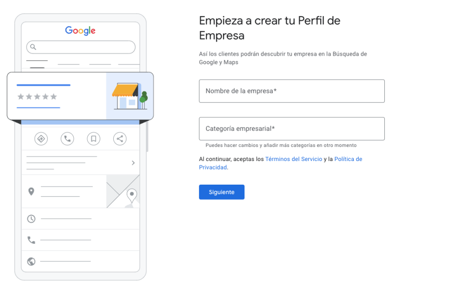 Paso 1 de crear perfil en google my business